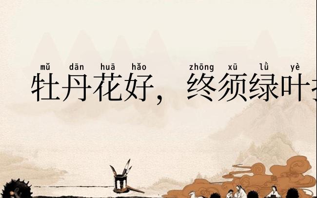 牡丹花好，终须绿叶扶持